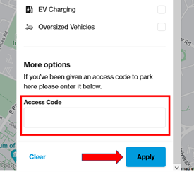 Park Mobile: Enter your access code in the input field